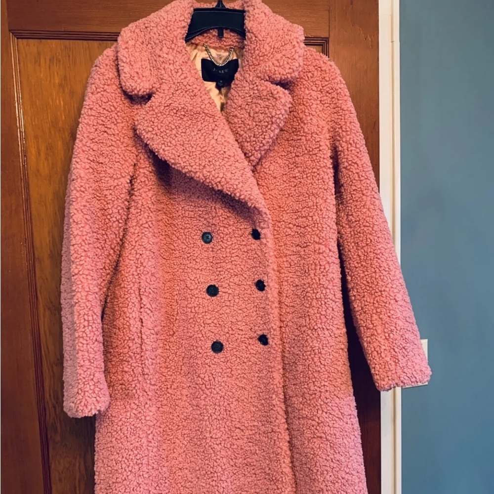 J Crew Pink Double Breasted Teddy Sherpa Topcoat (M)